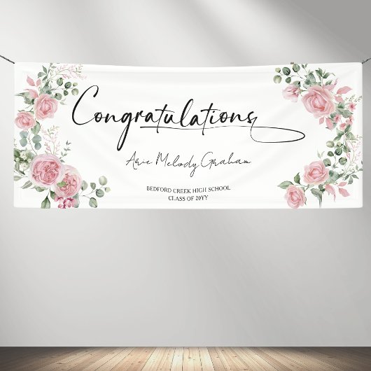 Modern Pink Roses Congratulations Graduation Banner