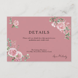 Modern Pink Roses Details Graduation Begleitkarte
