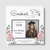 Modern Pink Roses Graduation 2 Photo Gästebuch (Vorderseite)