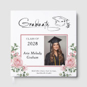 Modern Pink Roses Graduation 2 Photo Gästebuch (Vorderseite)