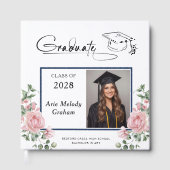 Modern Pink Roses Graduation 2 Photo Gästebuch (Vorderseite)