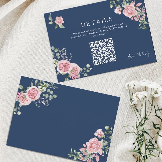 Modern Pink Roses QR-code Details Graduation Begleitkarte
