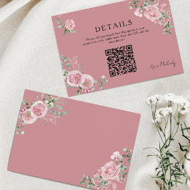 Modern Pink Roses QR-code Details Graduation Begleitkarte