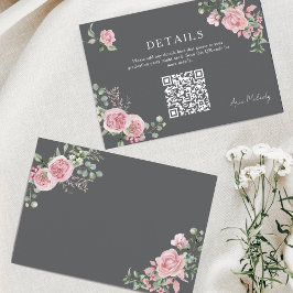 Modern Pink Roses QR-code Details Graduation Begleitkarte