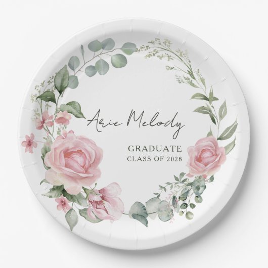 Modern Pink Roses Script Class of Graduation Pappteller (Vorderseite)