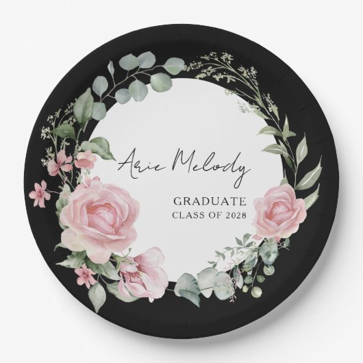Modern Pink Roses Script Class of Graduation Pappteller (Vorderseite)