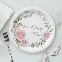 Modern Pink Roses Script Class of Graduation Pappteller