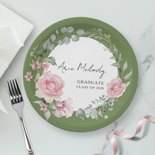 Modern Pink Roses Script Class of Graduation Pappteller