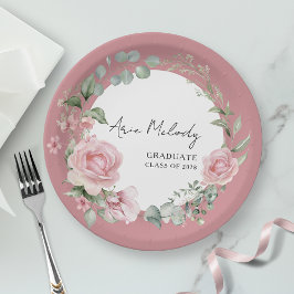 Modern Pink Roses Script Class of Graduation Pappteller