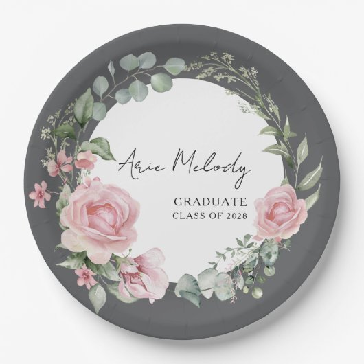 Modern Pink Roses Script Class of Graduation Pappteller (Vorderseite)