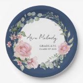 Modern Pink Roses Script Class of Graduation Pappteller (Vorderseite)