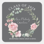 Modern Pink Roses Script Class of Graduation Quadratischer Aufkleber (Vorderseite)