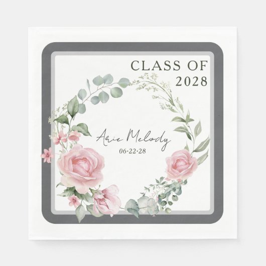 Modern Pink Roses Script Class of Graduation Serviette (Vorderseite)