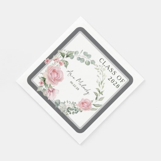 Modern Pink Roses Script Class of Graduation Serviette (Ecke)