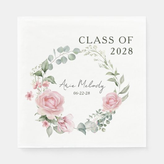 Modern Pink Roses Script Class of Graduation Serviette (Vorderseite)