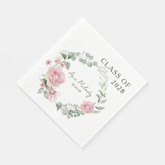 Modern Pink Roses Script Class of Graduation Serviette (Ecke)