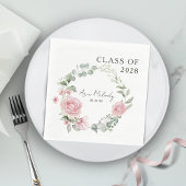 Modern Pink Roses Script Class of Graduation Serviette