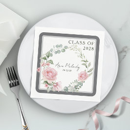 Modern Pink Roses Script Class of Graduation Serviette