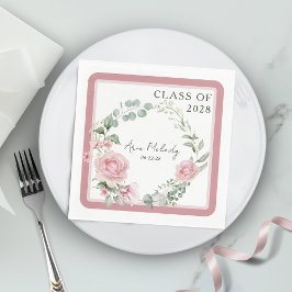 Modern Pink Roses Script Class of Graduation Serviette