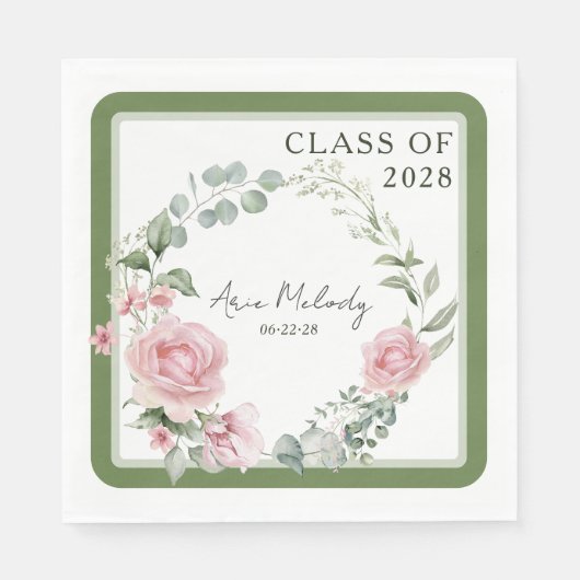 Modern Pink Roses Script Class of Graduation Serviette (Vorderseite)