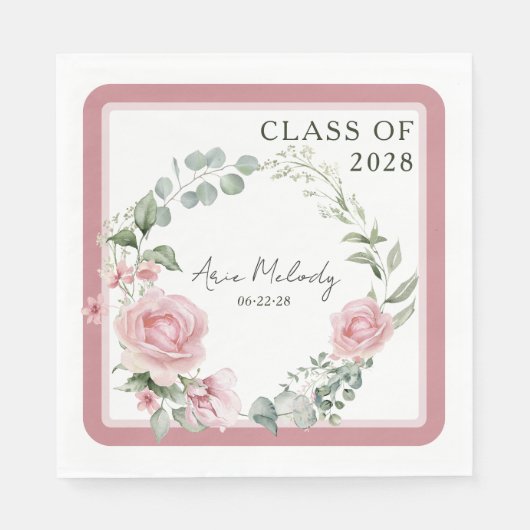 Modern Pink Roses Script Class of Graduation Serviette (Vorderseite)