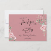 Modern Pink Roses Script Graduation Dankeskarte (Vorderseite)