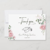 Modern Pink Roses Script Graduation Dankeskarte (Vorderseite)