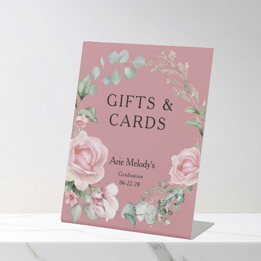 Modern Pink Roses Script Graduation Gifts & Cards Sockelschild