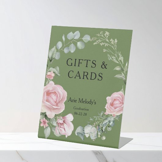 Modern Pink Roses Script Graduation Gifts & Cards Sockelschild