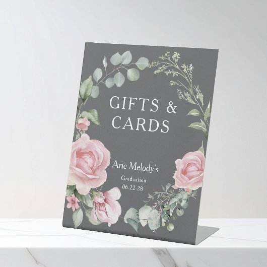 Modern Pink Roses Script Graduation Gifts & Cards Sockelschild