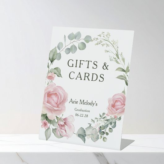 Modern Pink Roses Script Graduation Gifts & Cards Sockelschild