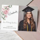 Modern Pink Roses Script Graduation Photo Dankeskarte