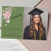 Modern Pink Roses Script Graduation Photo Dankeskarte