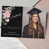 Modern Pink Roses Script Graduation Photo Dankeskarte