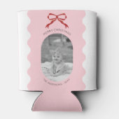 Modern Pink Scallop Red Bow Weihnachts-Foto Dosenkühler (Rückseite)