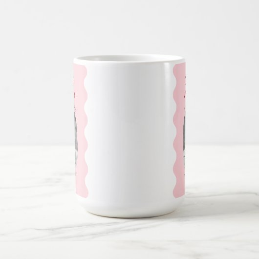 Modern Pink Scallop Red Bow Weihnachts-Foto Kaffeetasse (Mittel)