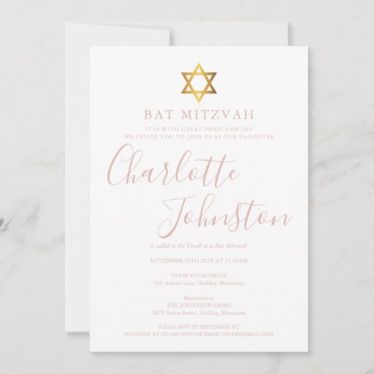 Modern Pink Script Bat Mitzvah Einladung (Vorderseite)