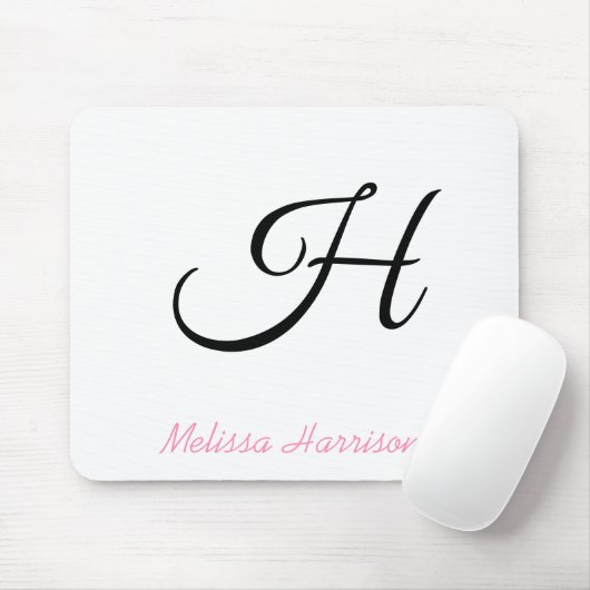 Modern Pink Script Black Initial Monogram Name Mousepad (Mit Mouse)