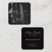 Modern Pink Script Fotografie Typografie Foto Quadratische Visitenkarte (Vorne/Hinten)