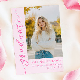 Modern Pink Script Photo Graduation Invitation Einladung