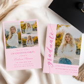 Modern Pink Script Photo Graduation Invitation Einladung