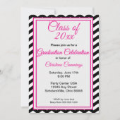 Modern Pink Script with Chevron Border Graduation Einladung (Vorderseite)