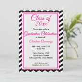 Modern Pink Script with Chevron Border Graduation Einladung (Stehend Vorderseite)