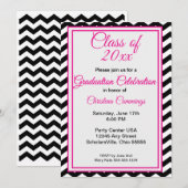 Modern Pink Script with Chevron Border Graduation Einladung (Vorne/Hinten)