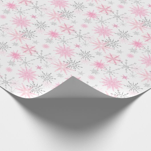 Modern Pink Silver Glitzer Schneeflocken Weihnacht Geschenkpapier (Ecke)