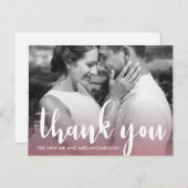 Modern Pink Simple Script Wedding Foto Vielen Dank Postkarte (Vorne/Hinten)