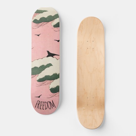 Modern Pink Sky Japanisch Art Skateboard (Vorderseite)