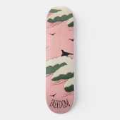 Modern Pink Sky Japanisch Art Skateboard (Vorderseite)