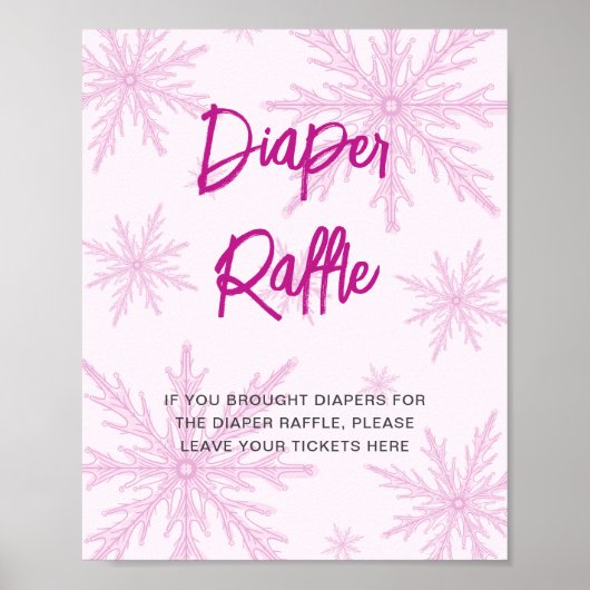 Modern Pink Snowflakes Baby Shower Diaper Raffle Poster (Vorne)