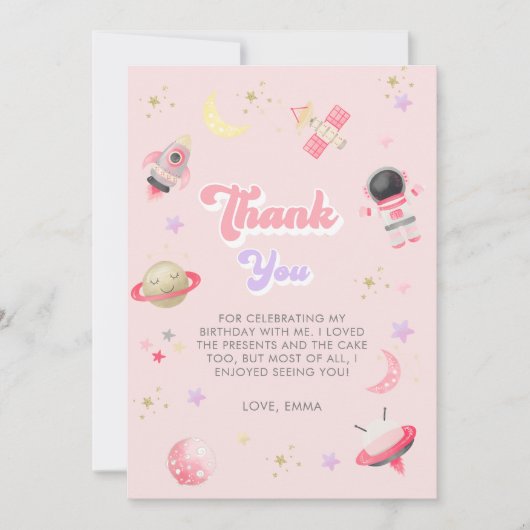 Modern Pink Space Galaxy Girl Geburtstag Dankeskarte (Vorderseite)